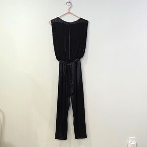 Retro 80's Glam Elegant Black Tassled Faux Leather Jumpsuit